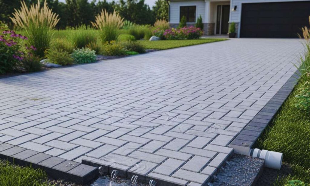 Permeable paver patio design that allows rainwater to soak through gravel base in St. Louis yard