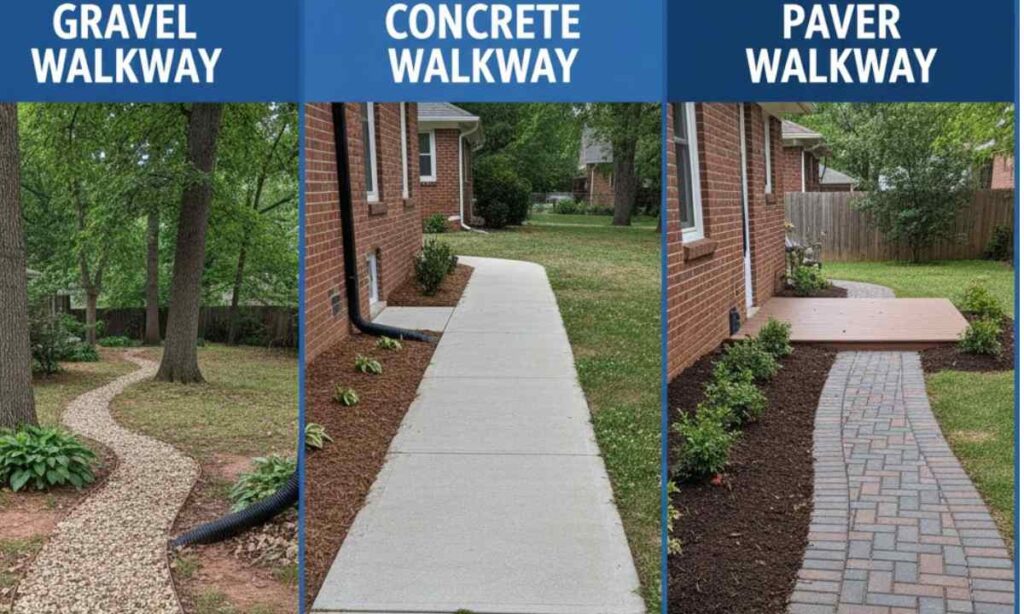 Comparison of gravel, concrete, and paver walkways commonly installed in St. Louis homes