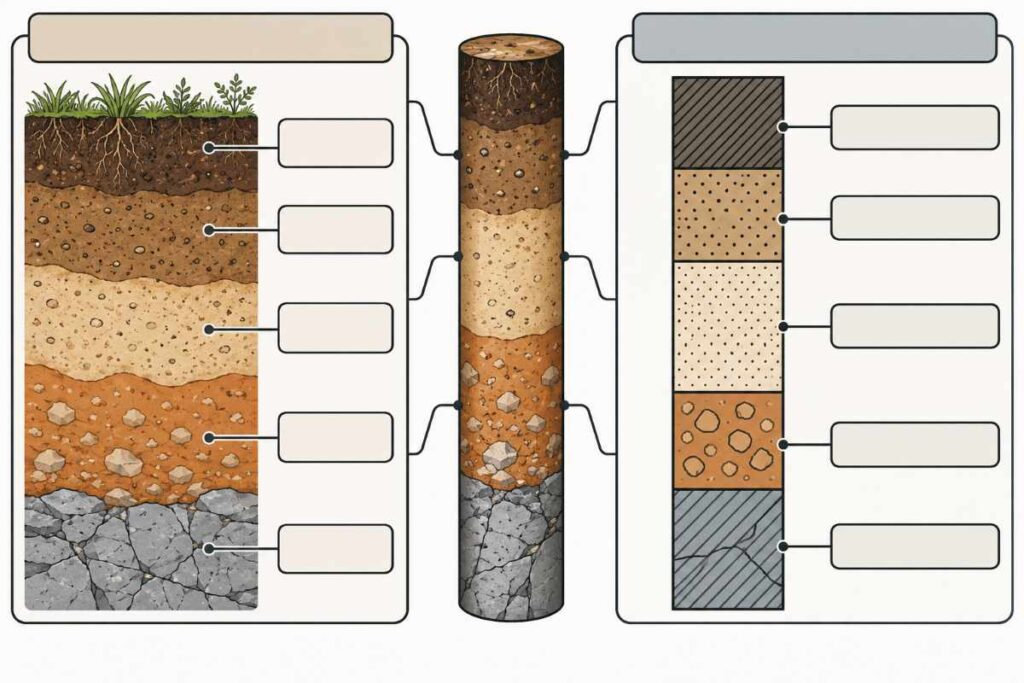 Diagram pairing a soil's USDA series identity with its USCS and AASHTO engineering behavior groups.
